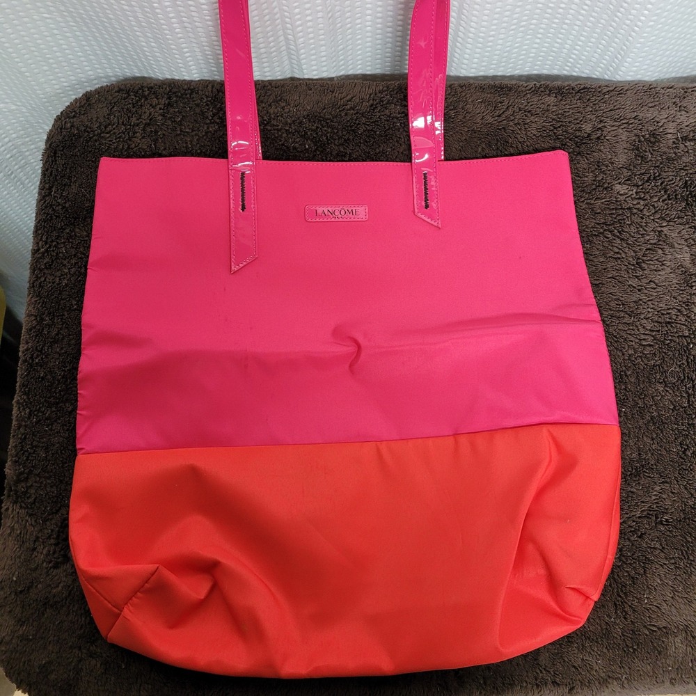 Lancome Paris Tote Bag Pink Orange Color‎ Block Flamingo Lining Nylon Shopper